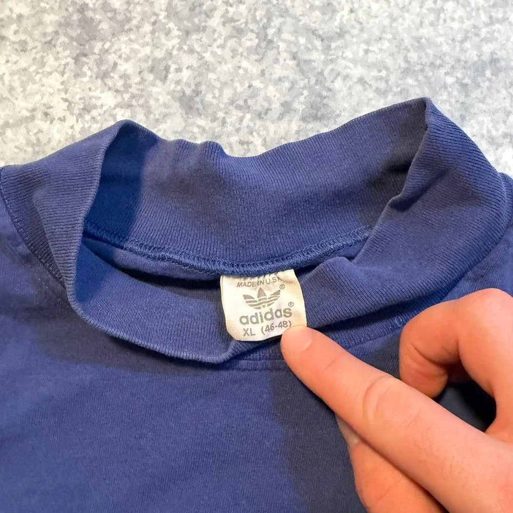 Vintage Adidas Mock Neck Long Sleeve Shirt Blue Men's XL Made in USA Graphic 80s